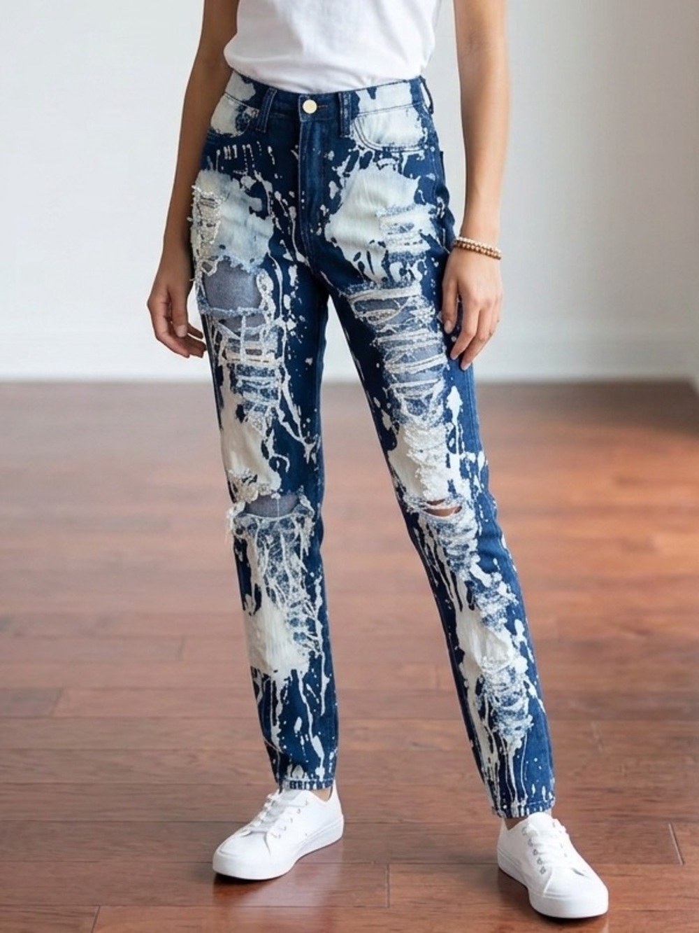 Aphrodite Distressed Paint-Splatter Skinny Jeans high rise unique